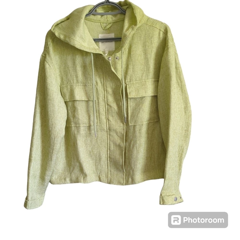 Avec Les Filles Hoodie Jacket Green/Yellow Knit Size XL